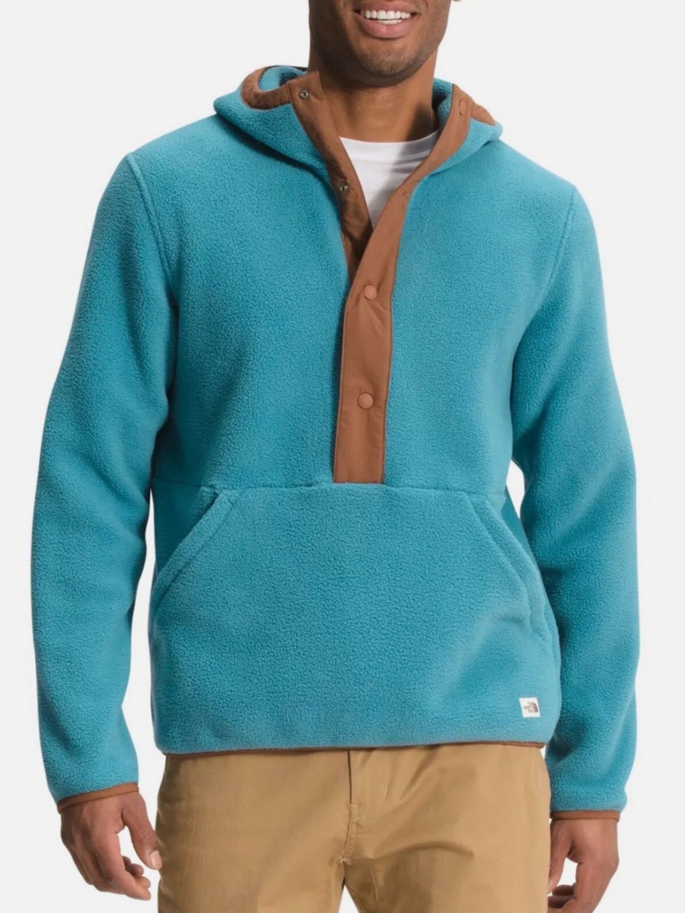 The North Face Men's Teal Hooded Fleece Pullover with Tan Trim